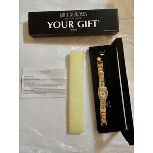 Elizabeth Taylor White Diamonds Quartz Watch New In Original Box & Paper LOOK!
